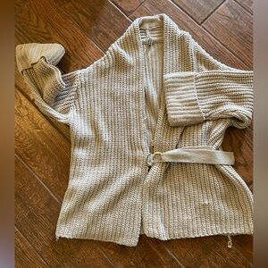 Women's Cream Knit Belted Cardigan Sweater 2X